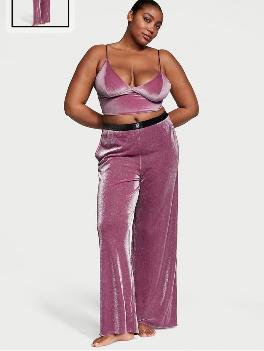 NWT VICTORIA'S SECRET Velvet Cami & Shimmer Knit Pants Pajama Set, Sz Small Long
